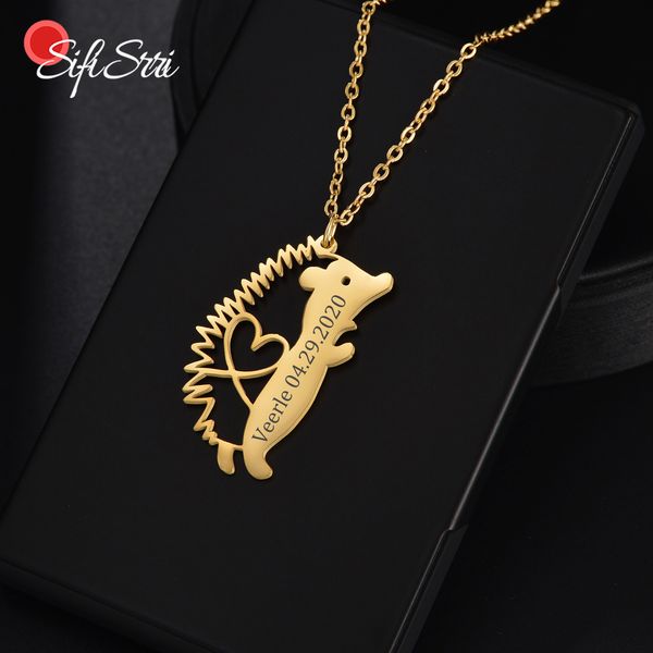 

pendant necklaces sifisrri personalized custom hedgehog engrave name necklace for women stainless steel choker solid chains jewelry gift 230, Silver