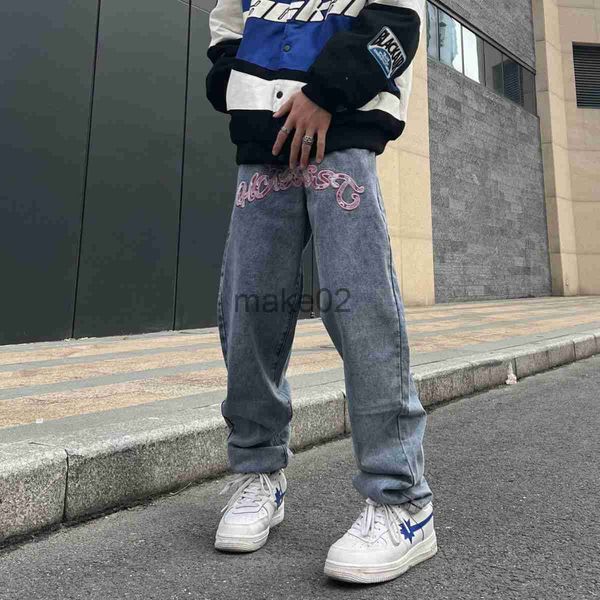 

men's jeans y2k retro street print bet star jeans men and women hiphop high street spring and autumn loose straight drag casual pants x, Blue