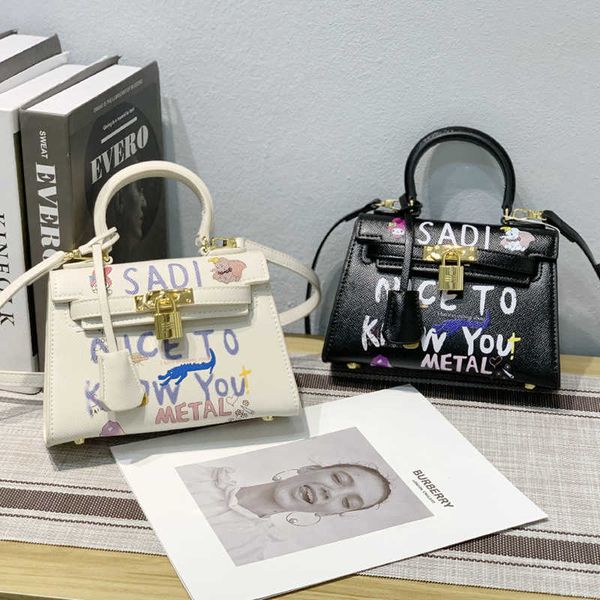 

designer hemrres tote bag graffiti second-generation kelys bag 2023 new fashion spring summer women's cross shoulder portable mini