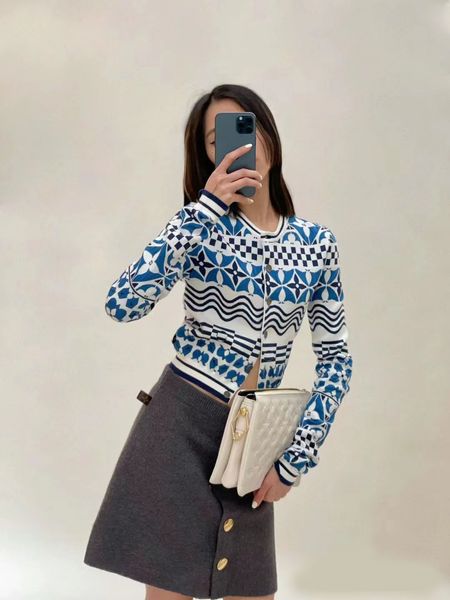 

designer 2023 contrast stripes cardigans women's sweater o-neck long sleeve single breasted loose knit coat, White;black