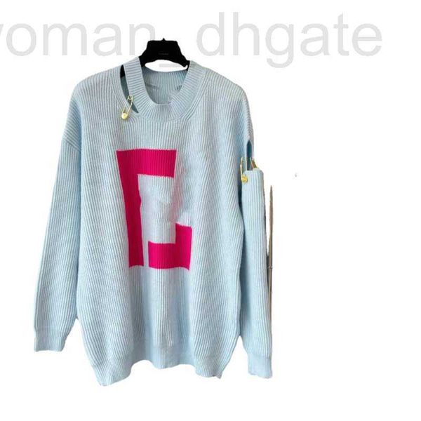 

women's sweaters designer early autumn collar split metal pin buckle design women's jacquard casual age reducing lazy sweater upuu, White;black