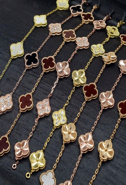

fashion womens designer bracelet chain fourleaf clover cleef 18k gold braceletsfour leaf clover necklace1729417, Black