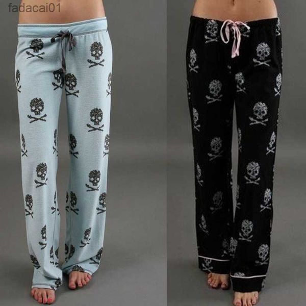 

selling explosions halloween skull clothing women's skulls printed wideleg pants polyester cotton waist pyjamas trousers l230621, Black;white