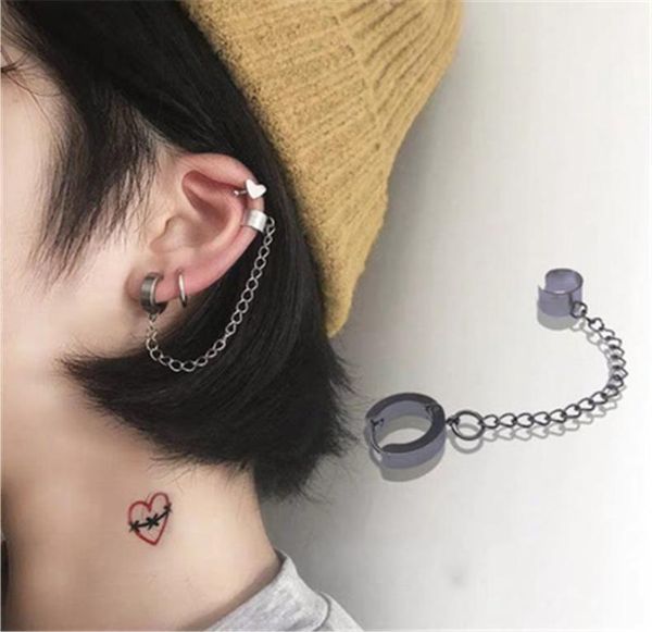 

kpop punk cool chain tassel simple unique ear bone clip silver color dangle earrings for women man egirl bff jewelry gifts4196505