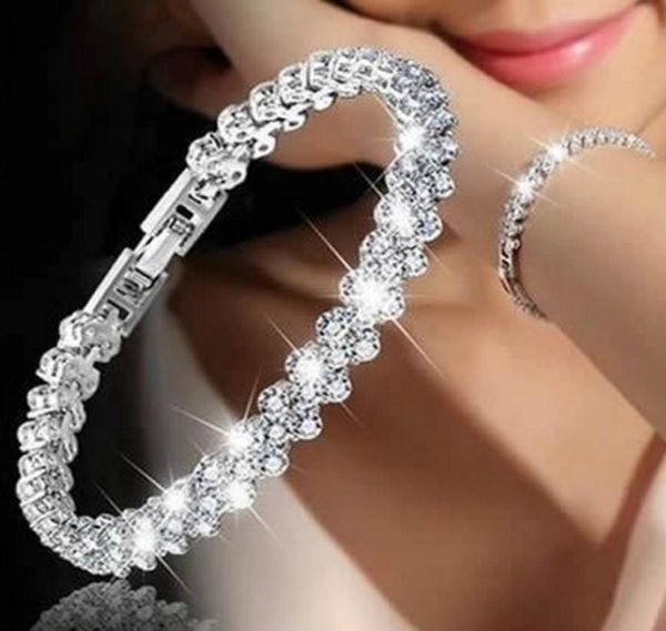 

silver plated bracelets full diamond crystal chain fit rhinestone bangle bracelet women female wedding jewelry mother039s day g6798019, Golden;silver