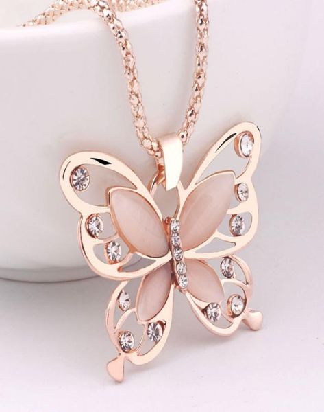 

korean 18k rose gold plated sweater chain pendant necklace lucky crystal butterfly long chain necklace animal pendant necklace9252257, Silver