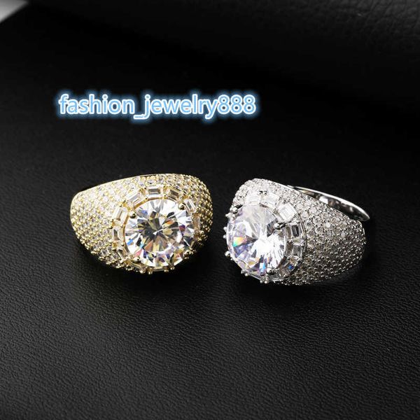 

fashion jewelry diamond ring hip hop full zircon inlaid brass mens and womens big diamond ring gold plated silver ring ing