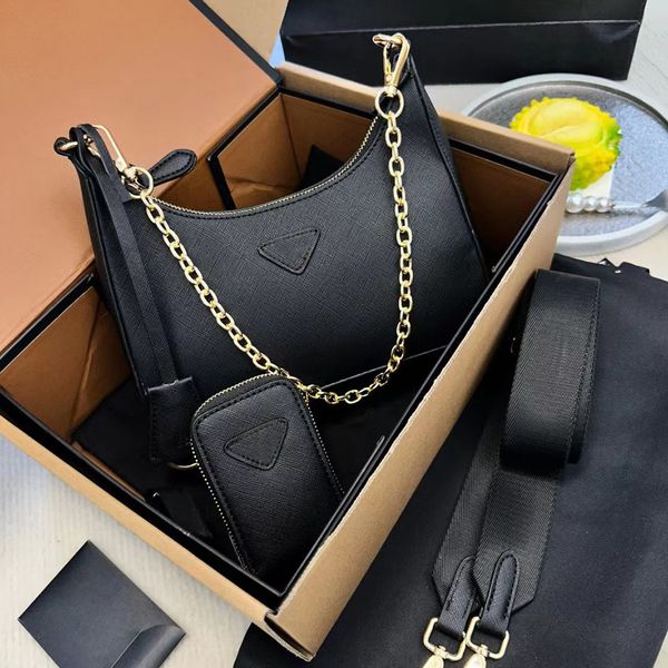 

designer bags 3 pieces set shoulder bag leather womens men crossbody hobos chain purses multiple colors multi function versatile nylon shoul