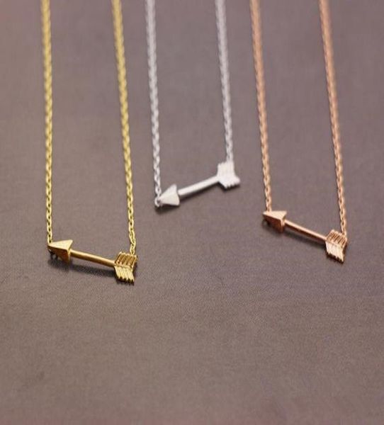 

gold silver rose gold tiny horizontal arrow pendant chain necklace pendant for women simple cute sideways arrow necklace for men3666891