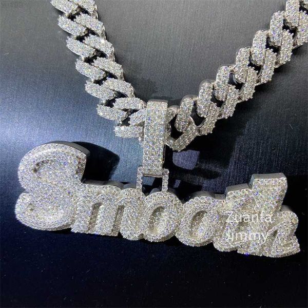 

iced out rapper jewelry personal vvs moissanite diamond fashion letter pendant necklace cuban link chain, Silver