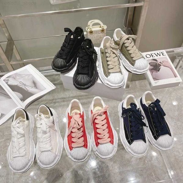

maison mihara yasuhiro sail electric embroidery canvas shoes dissolved shoes mmy board shoes men's and women's thick sole elevated, Black