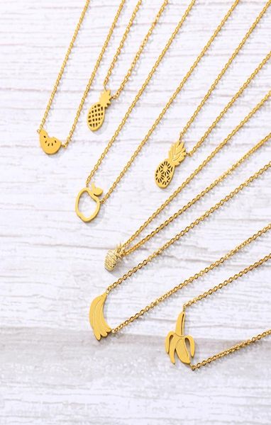 

fruits shaped necklaces for women pineapple banana watermelon pendant stainless steel necklace men birthday gift9035863, Silver