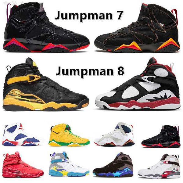

jumpman 7 8 men basketball shoes 7s citrus bordeaux z mist patent leather flint 8s paprika taxi aqua raid south beach three peat mens traine, Black