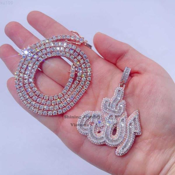 

14k rose gold plated sterling silver hip hop men vvs moissanite diamond iced out allah pendant