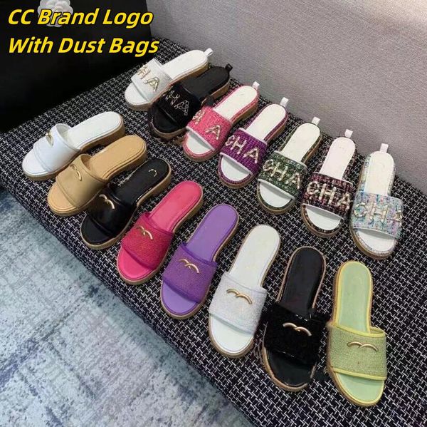 

designer women sandals tweed leather straw woven slides sandals slip on wedge flats fashion beach mule brand flip flops casual slides shoes, Black