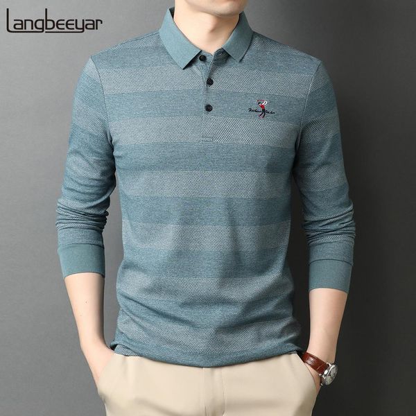

raincoats 2023 high end new fashion brand striped designer embroidery casual turn down collar long sleeve polo shirts men men clothes, Black