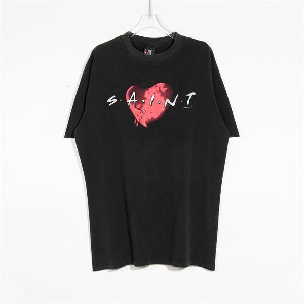 

mens tshirts saint michael fun love letter print retro vintage do old shortsleeved american casual loose mens and womens oversized tshirt 23, White;black