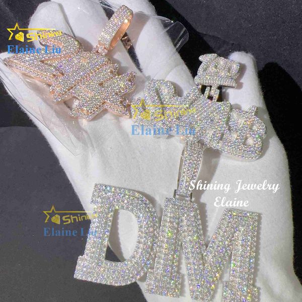 

hip hop iced out letter pendants 925 sterling silver custom moissanite pendant