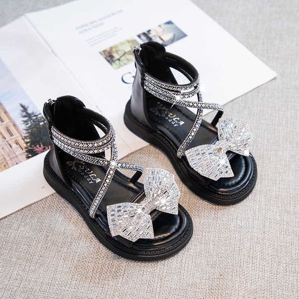 

sandals rhinestones bow little girl sandals girls sandals 2022 summer kids shoes child sandals princess beach shoes 2 to 8 years size 34, Black;red