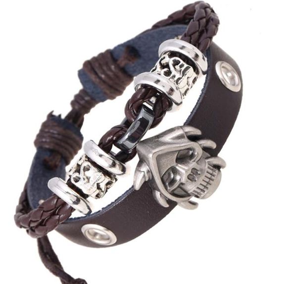

men039s leather bracelet skull cowhide woven fashion anime bracelet punk leather cuff bracelet9911628, Golden;silver