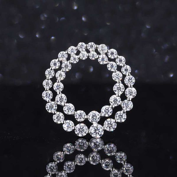 

starsgem 9k 10k 14k solid white gold paved two circles round lab grown diamond pendants, Silver