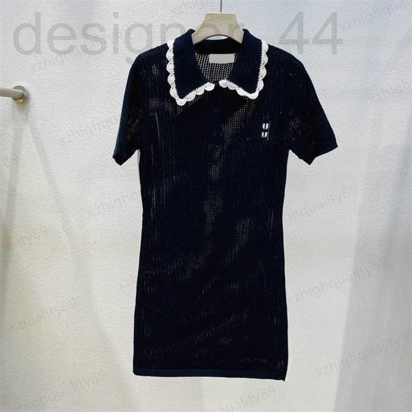 

basic & casual dresses designer knitted dress designer womens clothing luxury and white color blocking doll collar short sleeve holland brea, Black;gray