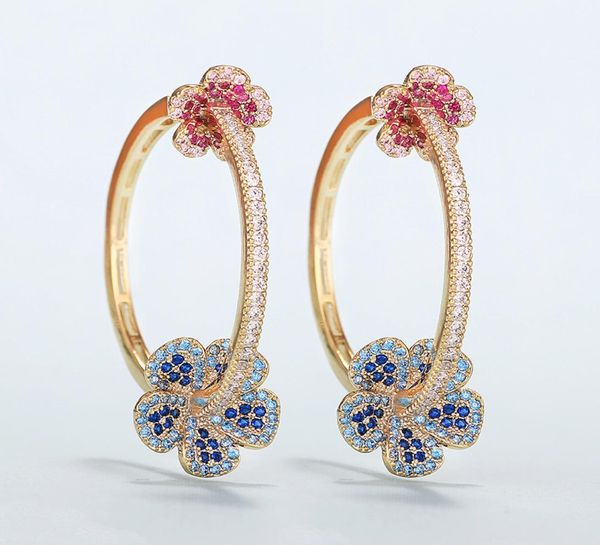 

luxury flower earrings for women color zircon round hoop earrings gold plating xiumeiyizu new jewelry whole brazil cx200808699825, Golden;silver