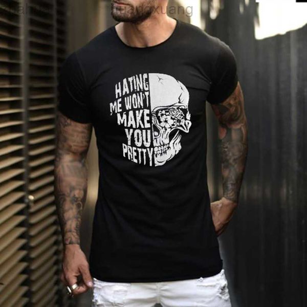 

stussys summer new men's skull print men's t-shirt trend personalized black short sleeves, White;black