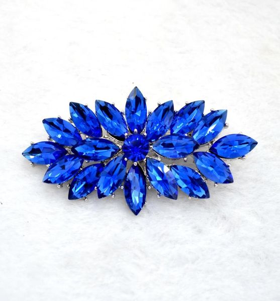 

vintage rhodium silver plated royal blue glass marquise crystal diamante brooch prom party pin gifts 5209081, Gray