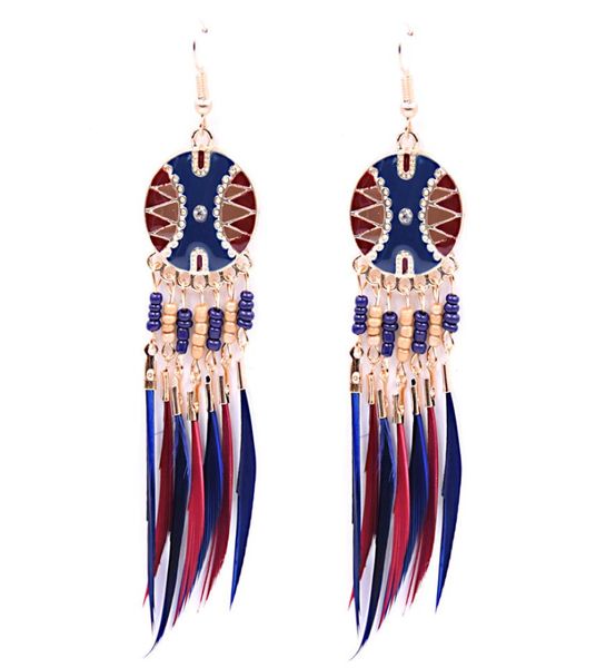 

earrings for women colorful enamel beads boho earrings long feather tassel drop ethnic earings new brincos4926605, Golden