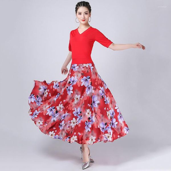 

stage wear red fashion ballroom dance dress big swing modern party costumes women waltz dancing, Black;red