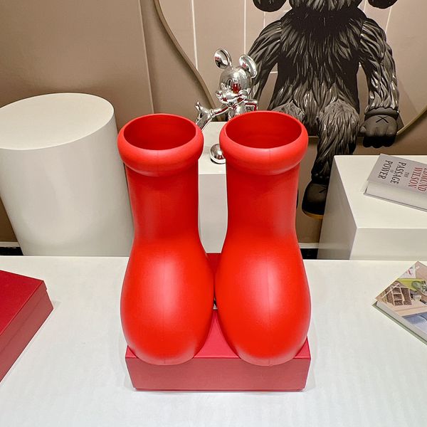 

mschf big red boots designer womens astro boy knee high boot cartoon fashion mens women rainboots thick bottom eva rubber oversized shoes, Black
