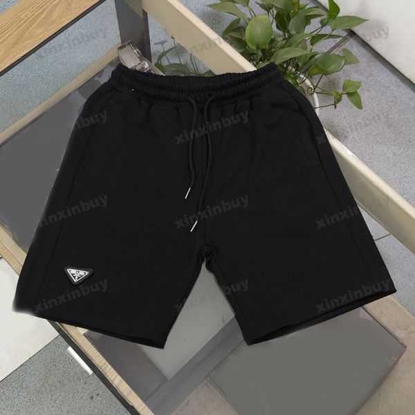 

xinxinbuy men women designer shorts pant metal triangle label cotton spring summer brown white black gray m-2xl