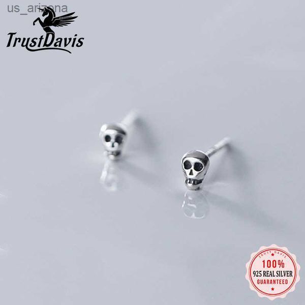 

trustdavis real 925 sterling thai silver fashion mini gothic skull charm stud earrings for women party fine s925 jewelry ds1184 l230620, Golden;silver