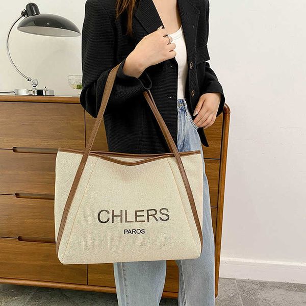 

letter canvas bag women's summer new high capacity fashion simple tote bag commuter small group shoulder bag
