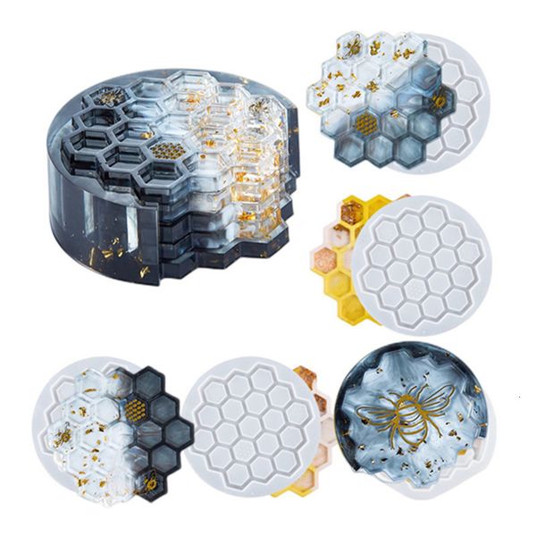 

jewelry boxes honeycomb coaster table silicone mold diy bee crystal epoxy resin 230710, Black;white
