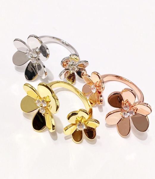 

diamond open ring frivole series flowers women female wedding ring rose gold size adjust jewelry7919377, Silver