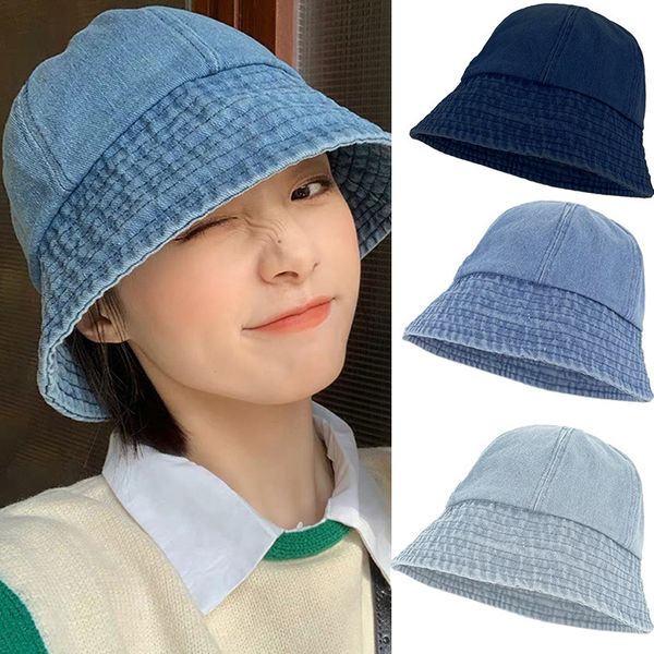 

stingy brim hats wide foldable denim bucket hat hip hop gorros mens womens panama plain fisherman cap spring summer outdoor casual sun 23071, Blue;gray
