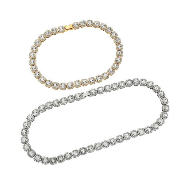 

hip hop necklace full diamond square necklace with crystal sugar cuban chain 230628, Silver