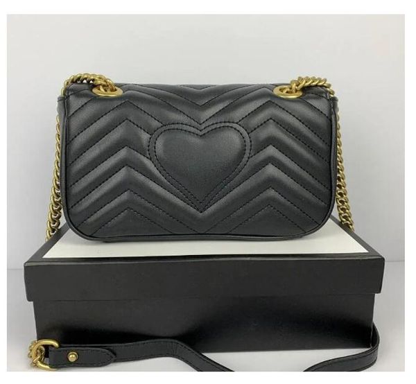 

black fashion marmont bag love heart v wave pattern satchel shoulder bag chain handbags crossbody purse lady leather classic style tote bags