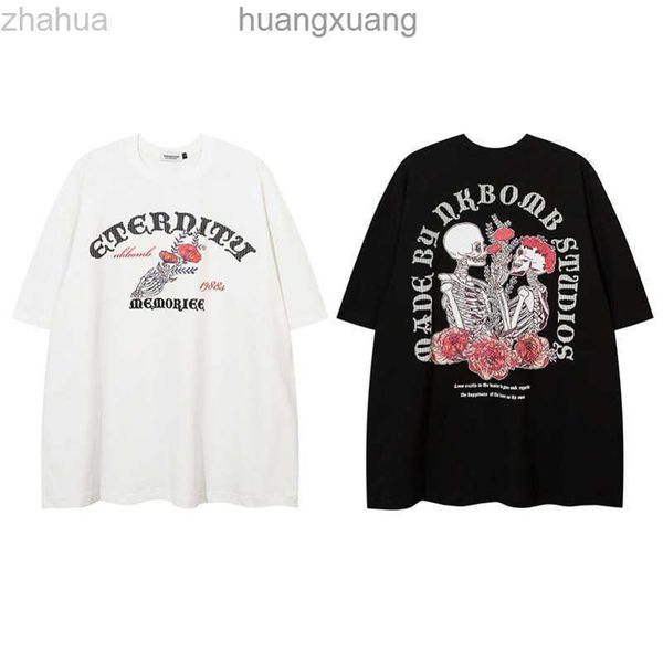 

stussys american ins high street dark fashion street english alphabet skull print short sleeved t-shirt half sleeve, White;black