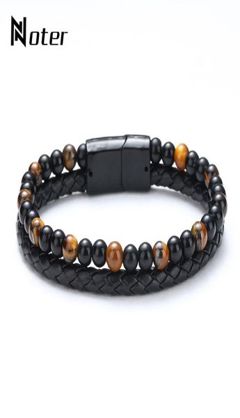 

trendy mens bracelet natural lava tiger eye braslet double layer leather braclet hiphop punk brazalete present for men bileklik1751397, Golden;silver