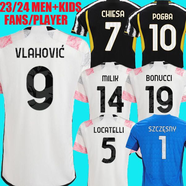 

di maria vlahovic soccer jerseys 22 23 24 home away milik kean pogba chiesa mckennie locatelli goalkeeper szczesny 2023 2024 kits men kids u, Black;yellow