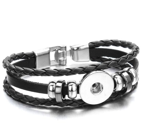 

6 colors snap leather bracelet retro handmade braided leather snap button bracelet bangles fit 18mm jewelry5246342, Golden;silver