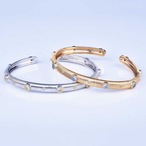 

bangle fashion open bracelet inlay cubic zircon wire drawing design simple two color jewelry for women wedding party anniversary gift 230710, Black