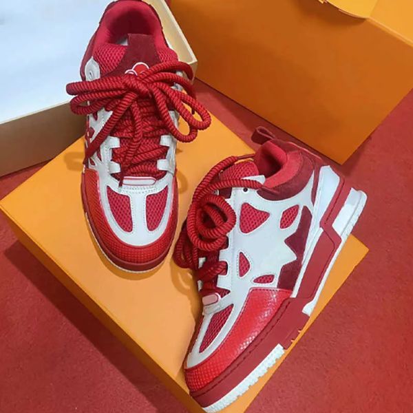 

2023 new men sneaker luxury designer shoes chunky skate sneakers mesh calfskin leather suede rubber outsole womens casual shoes double laces, Black