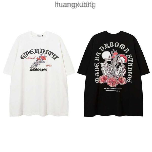 

stussys american ins high street dark fashion street english alphabet skull print short sleeved t-shirt half sleeve, White;black