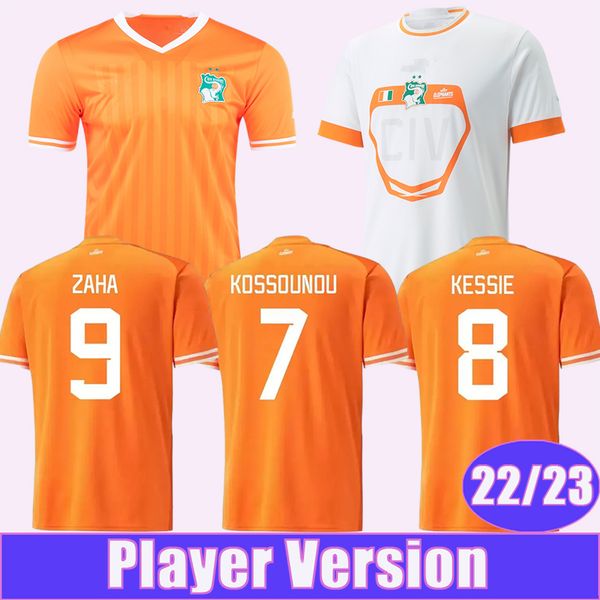 

22 23 cote d ivoire national team player version mens soccer jerseys kessie zaha cornet pepe home orange away football shirt short sleeve un, Black;yellow
