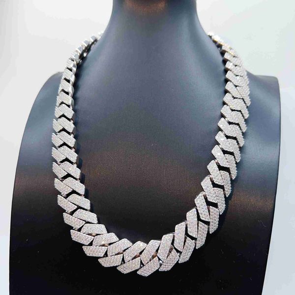 

popular hip hop cuban link chain 18mm 3rows s925 d color moissnaite cuban chain necklace with gra certificate, Silver
