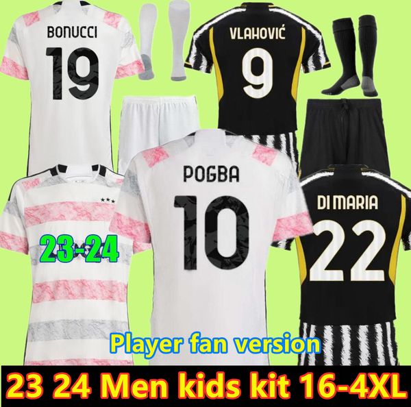 

23 24 vlahovic chiesa milik soccer jerseys 2023 2024 pogba men kids set bonucci football shirts di maria uniforms fagioli danilo maglia da c, Black